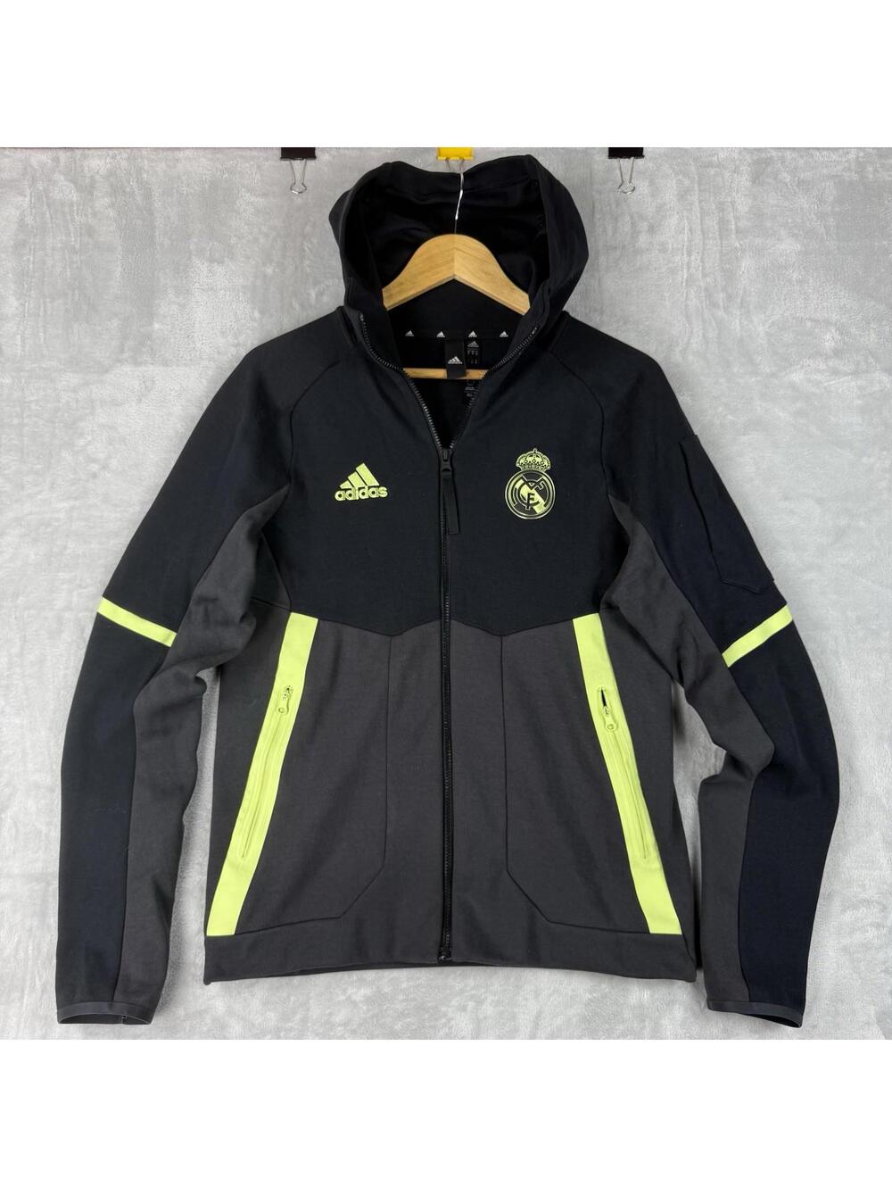 Adidas Real Madrid FC Hoodie Men's Size XS Neon Green Black Tech Fleece Soccer